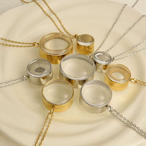1Pc 15 - 30Mm DIY Acier Inoxydable Double Curved round Locket Pendant Necklaces Living Glass Ashes Medaillon Women Collar Jewelry - Memorialine