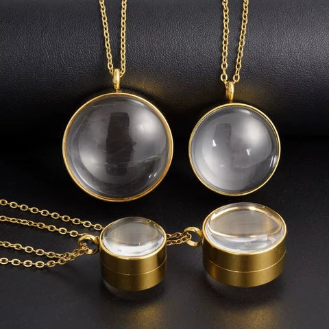 1Pc 15 - 30Mm DIY Acier Inoxydable Double Curved round Locket Pendant Necklaces Living Glass Ashes Medaillon Women Collar Jewelry - Memorialine