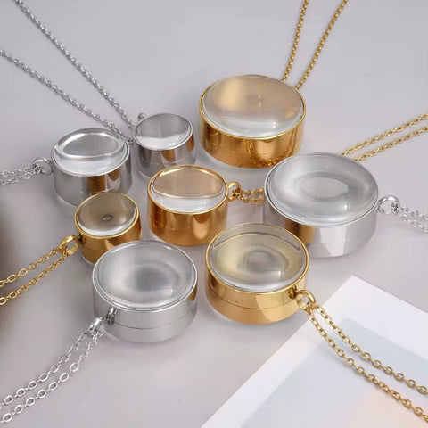 1Pc 15 - 30Mm DIY Acier Inoxydable Double Curved round Locket Pendant Necklaces Living Glass Ashes Medaillon Women Collar Jewelry - Memorialine
