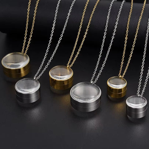1Pc 15 - 30Mm DIY Acier Inoxydable Double Curved round Locket Pendant Necklaces Living Glass Ashes Medaillon Women Collar Jewelry - Memorialine