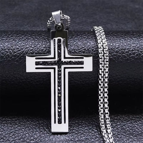 Catholic Crucifix Cross Necklace for Women Men Stainless Steel Christian Religious Male Chain Jewelry Colar Masculino N4943