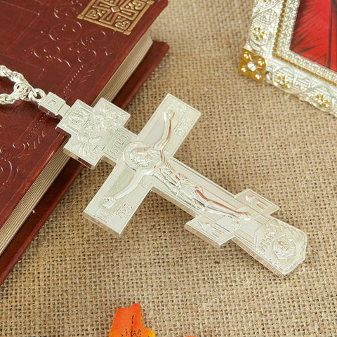 Orthodox Pectoral Cross Fashion Byzantine Cross Gold Plated Crucifix Cross Necklace Pendant for Bishop Pastor Religion Gift