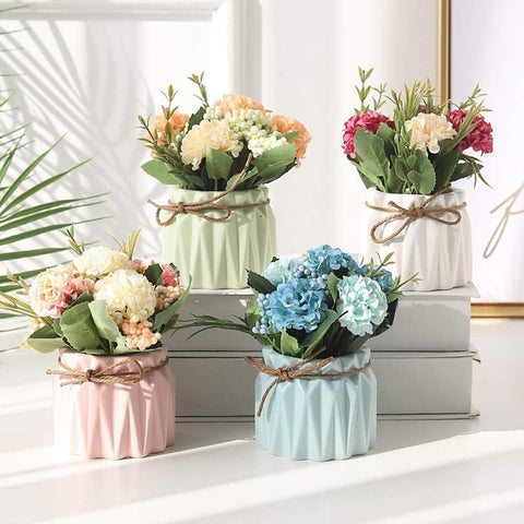 Artificial Flower Plants – Mini Fake Hydrangea Flowers in Pot for Home Decor Party Wedding Office Patio Table Desk Decoration, Set of 4, 3.3''(D) X 5.5''(H)