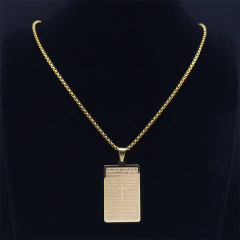 Chrisitian Jesus Cross Holy Bible Verse Prayer Necklace for Women Men Stainless Steel Catholic Religious Chain Jewelry N2035S02