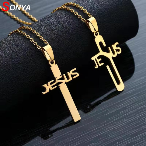 Religious Jesus Cross Necklace Men/Women 2019 New Fashion Stainless Steel Cross Pendent with Chain Necklace Jewelry Gifts