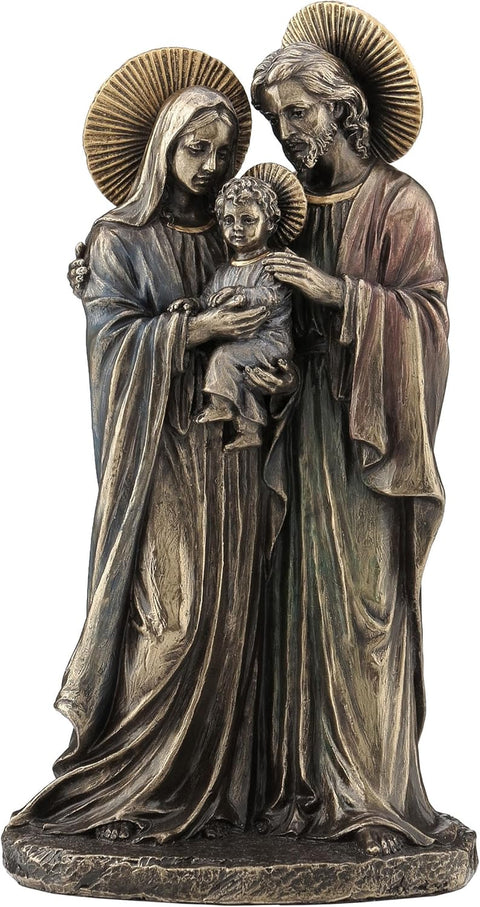 8 5/8 Inch Holy Family Joseph Mary Holding Young Jesus Cold Cast Resin Antique Bronze Finish Sculpture