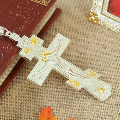 Orthodox Pectoral Cross Fashion Byzantine Cross Gold Plated Crucifix Cross Necklace Pendant for Bishop Pastor Religion Gift