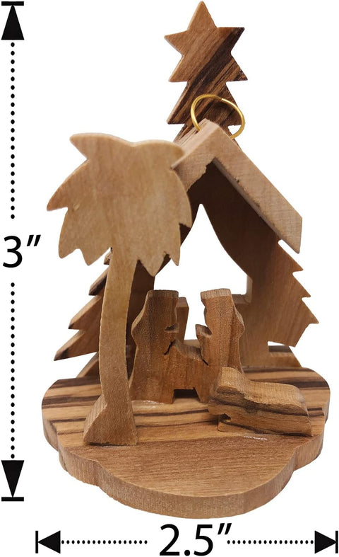 Holy Land Olive Wood Nativity Scene, 3D Christmas Grotto Ornament - Value Pack of All 3 Ornaments - Small, Medium, and Large