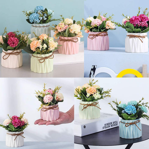 Artificial Flower Plants – Mini Fake Hydrangea Flowers in Pot for Home Decor Party Wedding Office Patio Table Desk Decoration, Set of 4, 3.3''(D) X 5.5''(H)