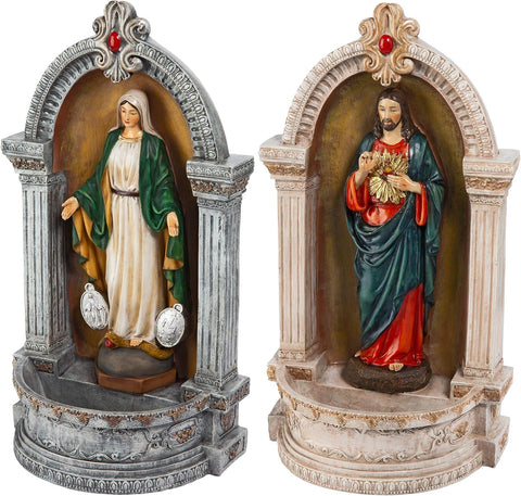 Holy Family Devotionals: Italian-Style Font Statues, Set of Two