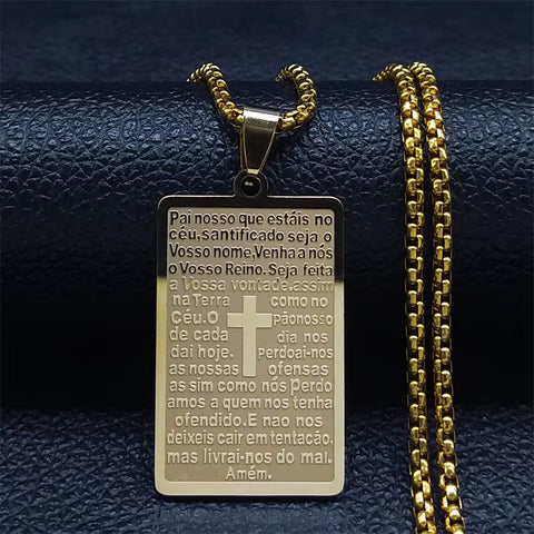 Chrisitian Jesus Cross Holy Bible Verse Prayer Necklace for Women Men Stainless Steel Catholic Religious Chain Jewelry N2035S02