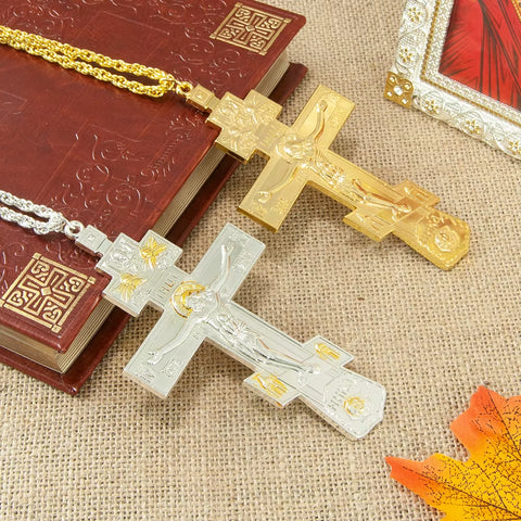Orthodox Pectoral Cross Fashion Byzantine Cross Gold Plated Crucifix Cross Necklace Pendant for Bishop Pastor Religion Gift