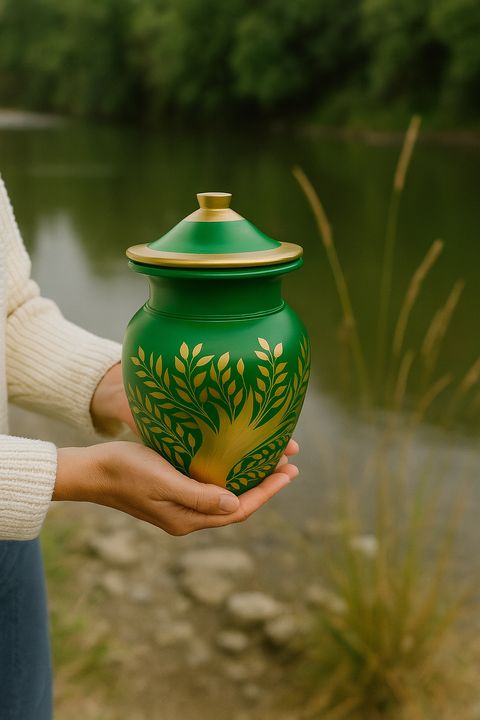 Biodegradable Memorial Urn โ Green with Golden Tree of Life