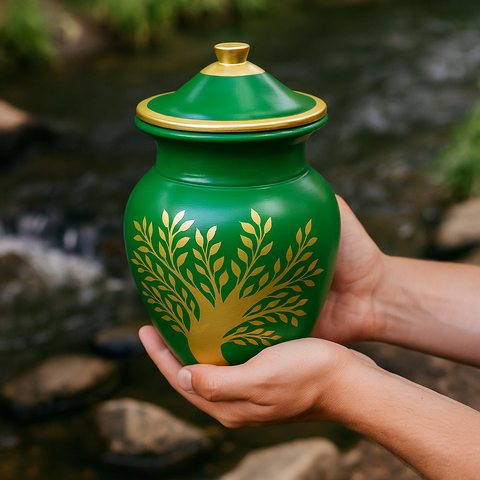 Biodegradable Memorial Urn โ Green with Golden Tree of Life