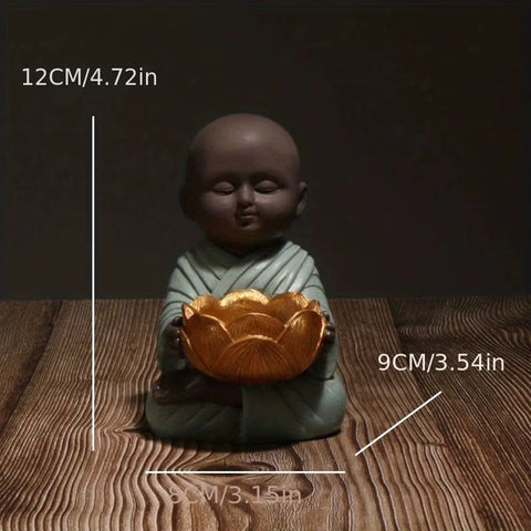Zen Small Buddha Statue Candlestick Decorative Lamp Antique Porch Bedroom Home Little Monk Meditation Resin Crafts Creative Orna