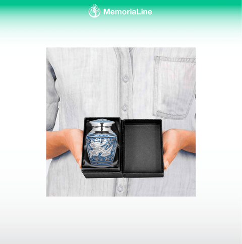 Blue and Silver Brass Keepsake Urns - Memorialine