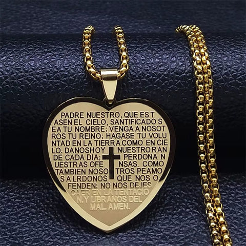 Christian Cross Prayer Necklace – Stainless Steel with Holy Bible Verse - Memorialine