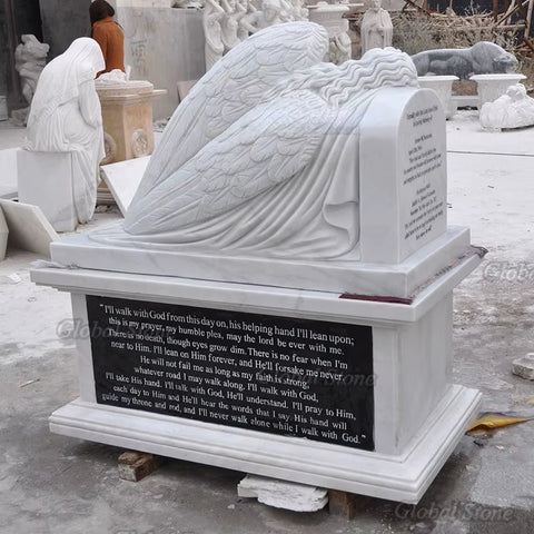 Custom White Angel Granite Tombstone - Memorialine