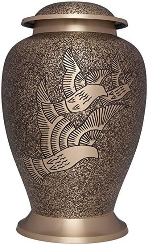 Dove Funeral Cremation Urns - Urn for Human Ashes - Hand Made - Suitable for Cemetery Burial or Niche - Large Size Fits Remains of Adults up to 200 Lbs (Grey and Bronze) - Memorialine