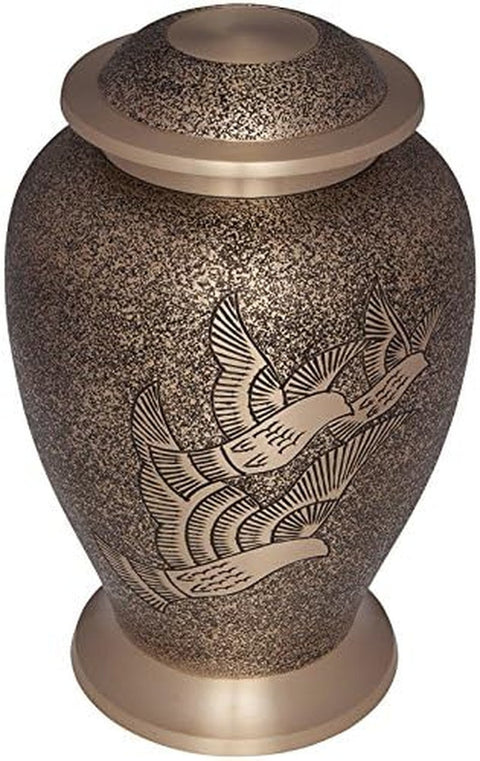 Dove Funeral Cremation Urns - Urn for Human Ashes - Hand Made - Suitable for Cemetery Burial or Niche - Large Size Fits Remains of Adults up to 200 Lbs (Grey and Bronze) - Memorialine