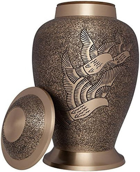 Dove Funeral Cremation Urns - Urn for Human Ashes - Hand Made - Suitable for Cemetery Burial or Niche - Large Size Fits Remains of Adults up to 200 Lbs (Grey and Bronze) - Memorialine