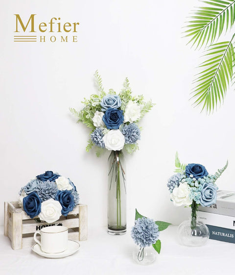 Artificial Flowers Combo Delicate Elegant Dusty Blue Mixed Flowers with Stem for DIY Wedding Bouquets Centerpieces Baby Shower Party Home Decorations