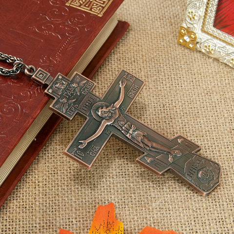 Orthodox Pectoral Cross Fashion Byzantine Cross Gold Plated Crucifix Cross Necklace Pendant for Bishop Pastor Religion Gift