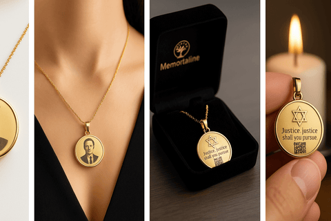 Gold Memorial Pendant with Star of David – Personalized Engraving QR Tribute showcasing custom engraving and QR code.
