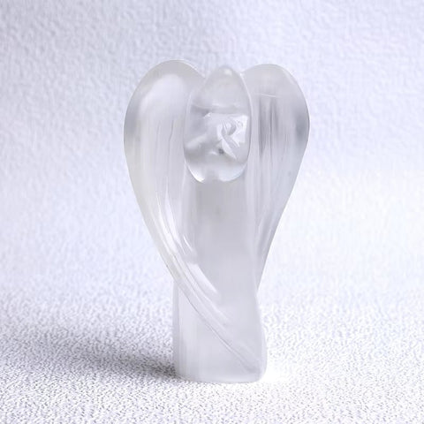Guardian Angel Figurine – Hand - Carved Natural White Selenite - Memorialine