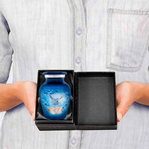 Handcrafted Blue Dove Keepsake Urn – Aluminum Mini Urn for Ashes - Memorialine