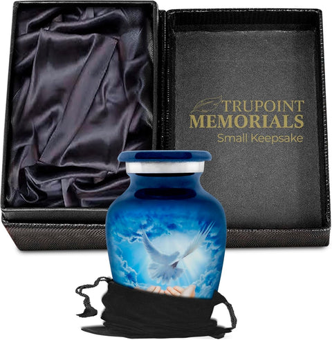 Handcrafted Blue Dove Keepsake Urn – Aluminum Mini Urn for Ashes - Memorialine