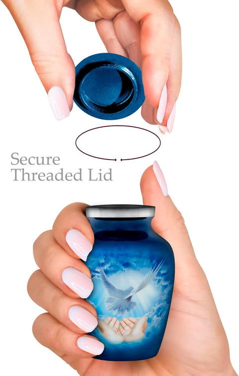 Handcrafted Blue Dove Keepsake Urn – Aluminum Mini Urn for Ashes - Memorialine