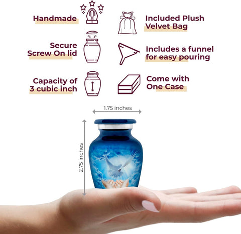 Handcrafted Blue Dove Keepsake Urn – Aluminum Mini Urn for Ashes - Memorialine