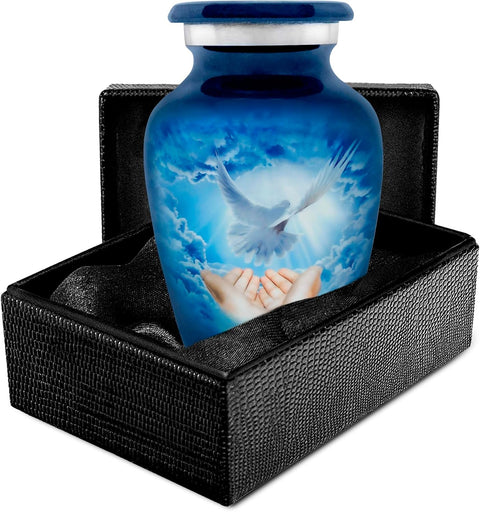 Handcrafted Blue Dove Keepsake Urn – Aluminum Mini Urn for Ashes - Memorialine