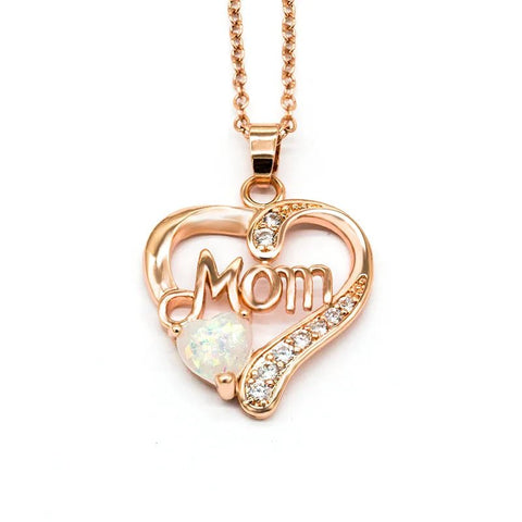 Huitan Mother'S Day Necklace for Mom Luxury Trendy Craved Pendant Necklace Pink Flower Aesthetic Neck Accessories Love Jewelry - Memorialine