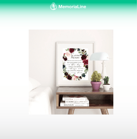 "In Loving Memory" Wedding Memorial Sign - Fall Burgundy & Navy Wall Art Decor - Memorialine
