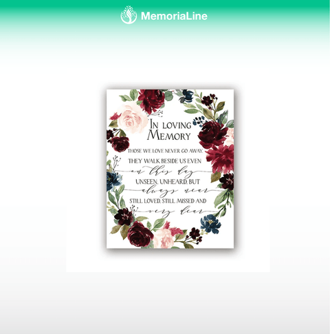 "In Loving Memory" Wedding Memorial Sign - Fall Burgundy & Navy Wall Art Decor - Memorialine