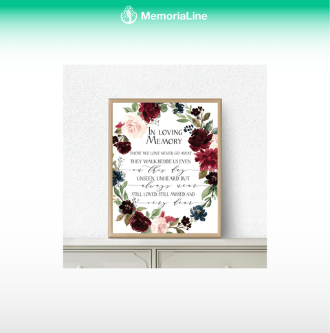 "In Loving Memory" Wedding Memorial Sign - Fall Burgundy & Navy Wall Art Decor - Memorialine