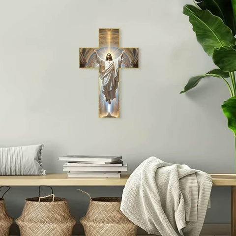Inspiring Christ Jesus Aden Wall Art - Elegant Religious Decoration for Your Home on a wall with plants and decor.