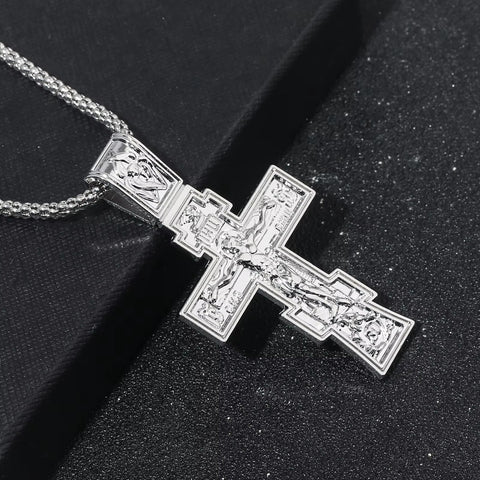 Movie John Wick Jesus Cross Necklace Crucifix Eastern Orthodox Prayer Big Pendant for Men Women Jewelry Accessories Gifts - Memorialine