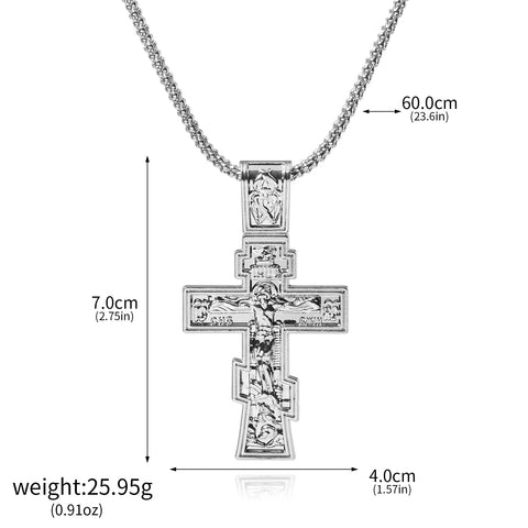 Movie John Wick Jesus Cross Necklace Crucifix Eastern Orthodox Prayer Big Pendant for Men Women Jewelry Accessories Gifts - Memorialine