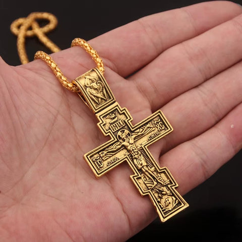 Movie John Wick Jesus Cross Necklace Crucifix Eastern Orthodox Prayer Big Pendant for Men Women Jewelry Accessories Gifts - Memorialine