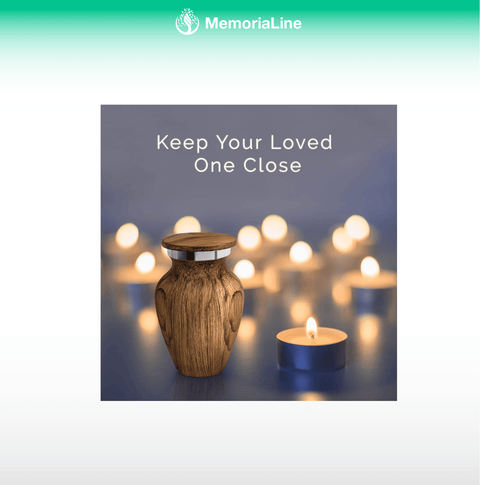 Small Keepsake Cremation Urn for Ashes, Aluminum with Wood Grain Finish - Memorialine