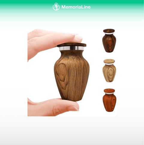 Small Keepsake Cremation Urn for Ashes, Aluminum with Wood Grain Finish - Memorialine