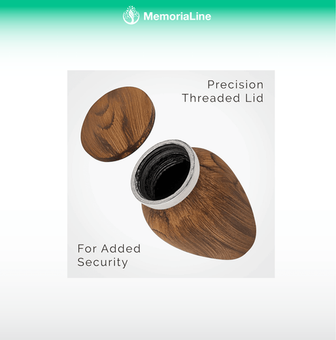 Small Keepsake Cremation Urn for Ashes, Aluminum with Wood Grain Finish - Memorialine