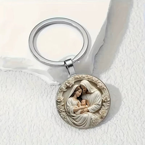 The Holy Family Necklace - Inspiring Round Jesus Glass Dome Cabochon Pendant - Memorialine