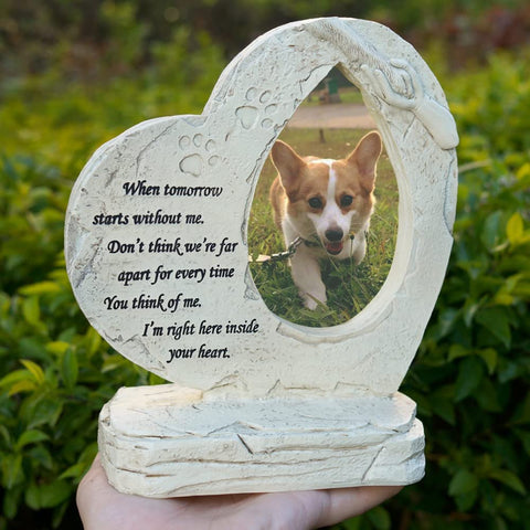 Pet Dog Memorial Stones with Photo Frame Photo Frame, Heart Shaped Pet Dog Garden Stones Grave Markers Headstones Outdoor or Indoor, Sympaty Pet Dog Memorial Gifts Loss Gifts Remembrance Gifts