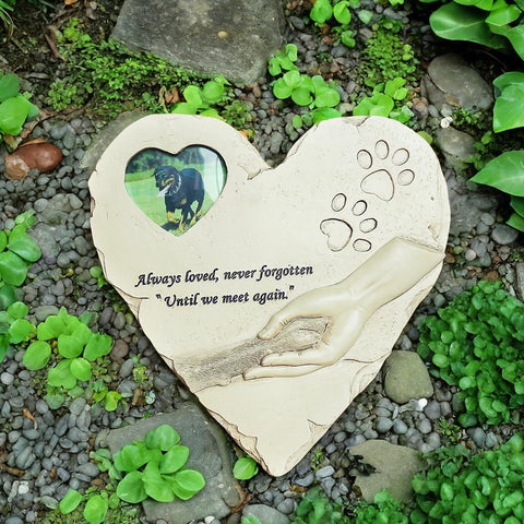 Heart Shape Pet Memorial Stones Dog Memorial Stones with Photo Frame, Paw Prints Pet Dog Grave Markers Headstones Sympathy Pet Memorial Gifts Dog Memorial Gifts Loss of Pet Gifts Dog