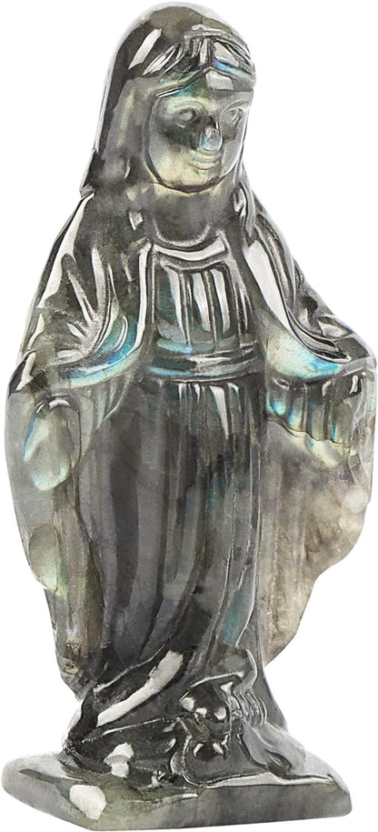 Labradorite Crystal Blessed Gemstone Virgin Mary Statue, 3.35" Virgin Mary Thanksgiving Gift Home Decor Indoor and Outdoor Sculpture Ornament