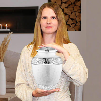 Cremation Urns for Human Ashes - Decorative Urns, Urns for Human Ashes Female & Male, Urns for Ashes Adult Female, Funeral Urns - White, Large